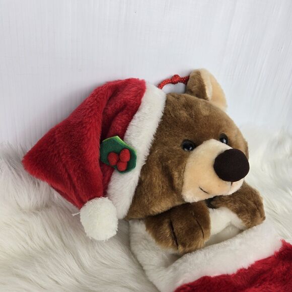 Vintage Smithy Plush Brown Teddy Bear Red Christmas Stocking 3D Head 21” - Picture 4 of 11